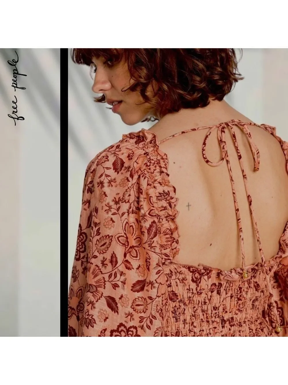 FREE PEOPLE Smock it to Me Puff-Sleeve On/Off Shoulder Smocked MiniDress/Lg NWT